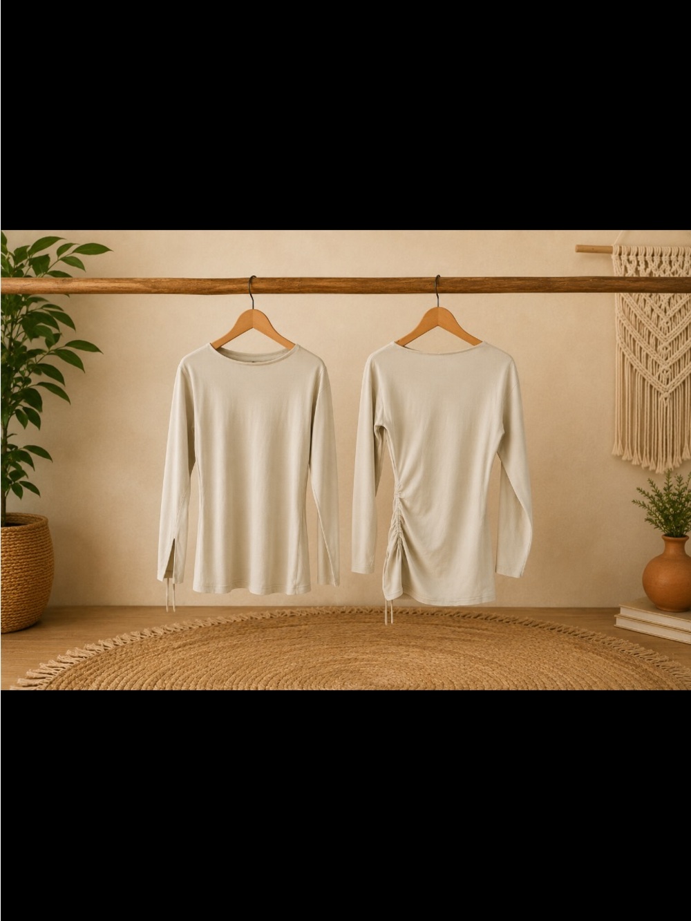 Zara Long Sleeve Crewneck Top in Light Cream